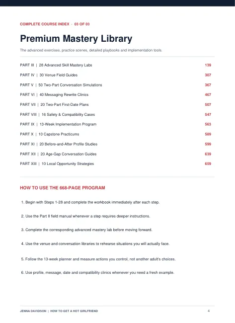 Sample table of contents from the course