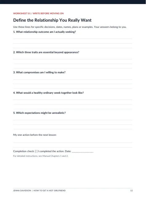 Sample written action worksheet